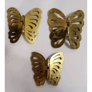 Set Of 3 Gold Toned Hinged Plastic Movable Butterflies  Wall Hanging Decor